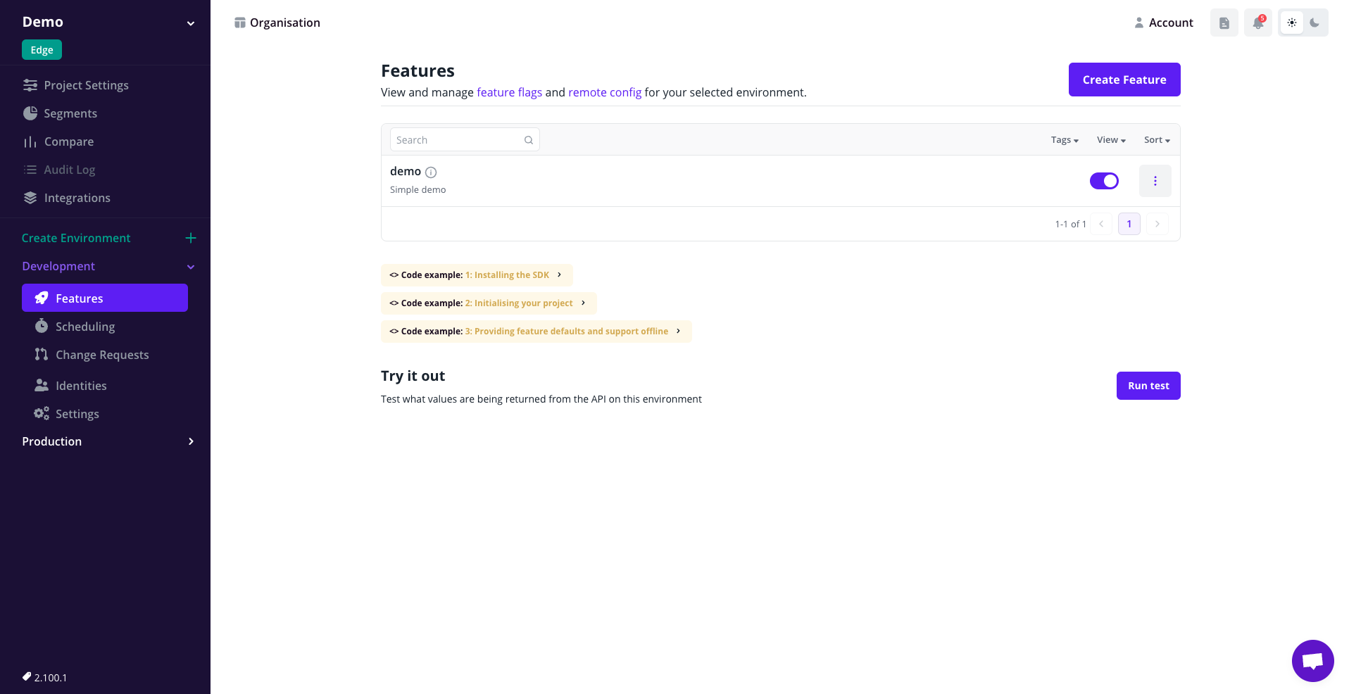 Feature toggle active