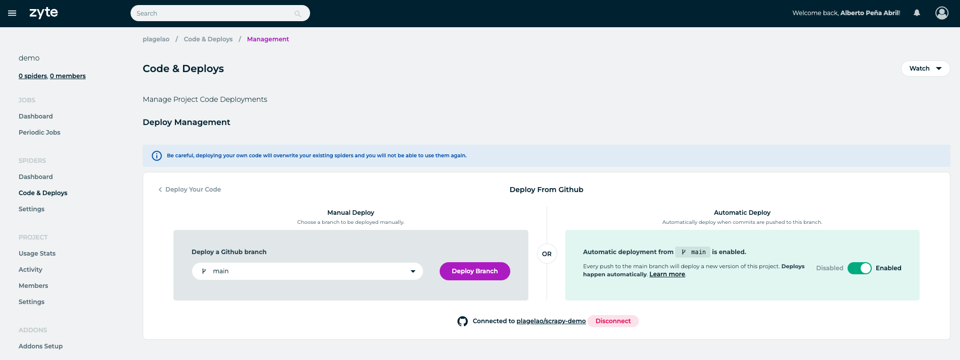 Link GitHub project in Zyte
