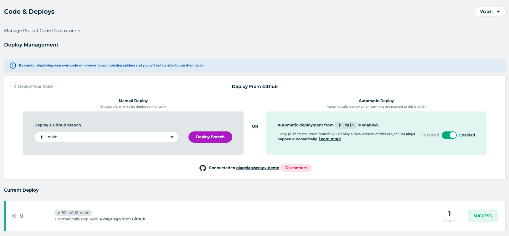 Successful deployment in Zyte