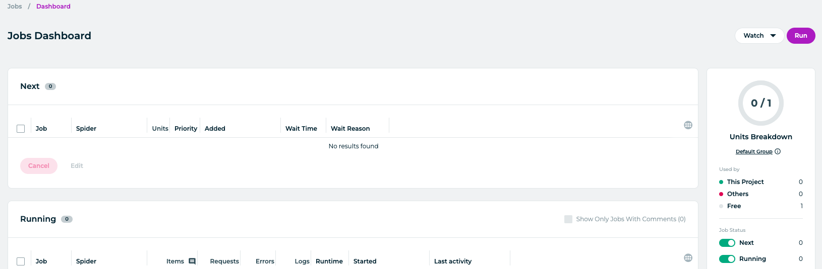 Zyte dashboard for Scrapy Cloud