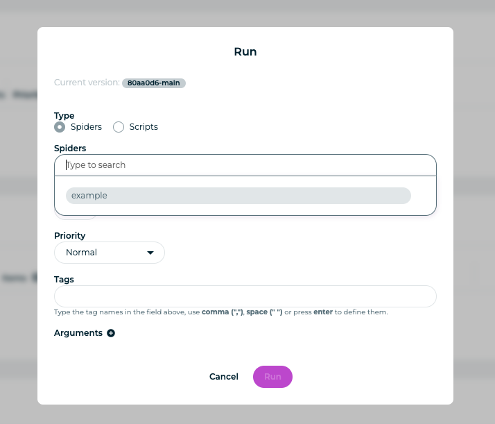 Zyte spider run configuration